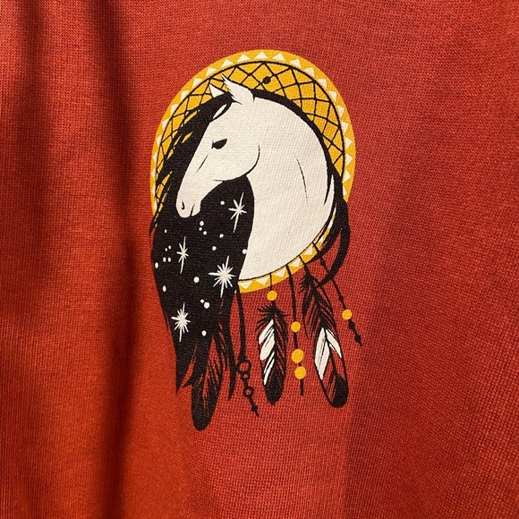 NWT Amadora Size L Burnt Orange Dreamcatcher Pony Feather Hoodie Drawstring Boho - Picture 2 of 11